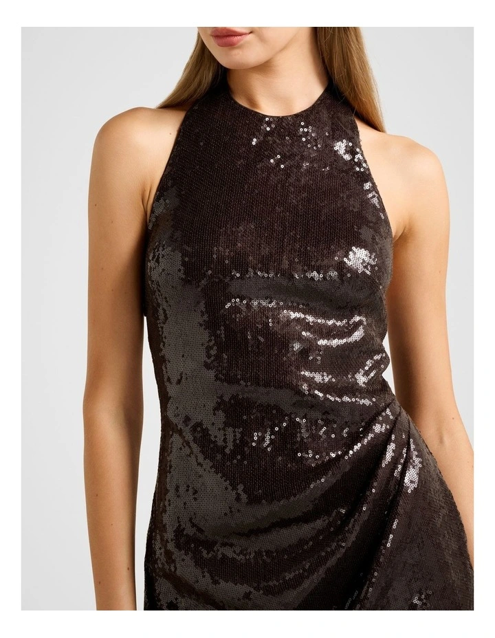 Tate Sequin Halter Neck Mini Dress in Brown image 4