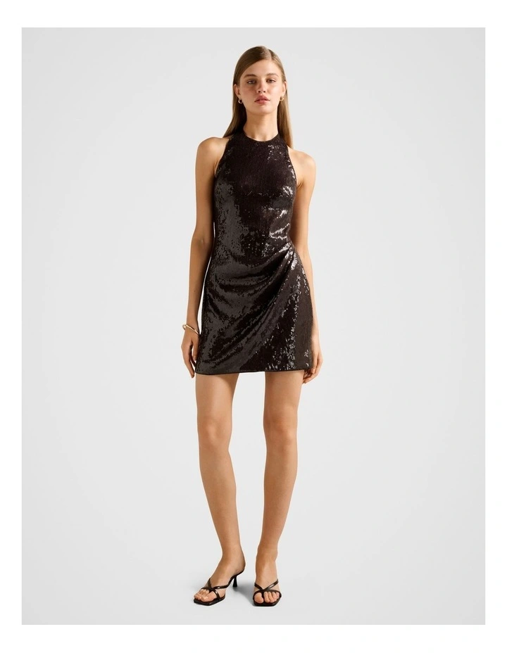 Tate Sequin Halter Neck Mini Dress in Brown image 5