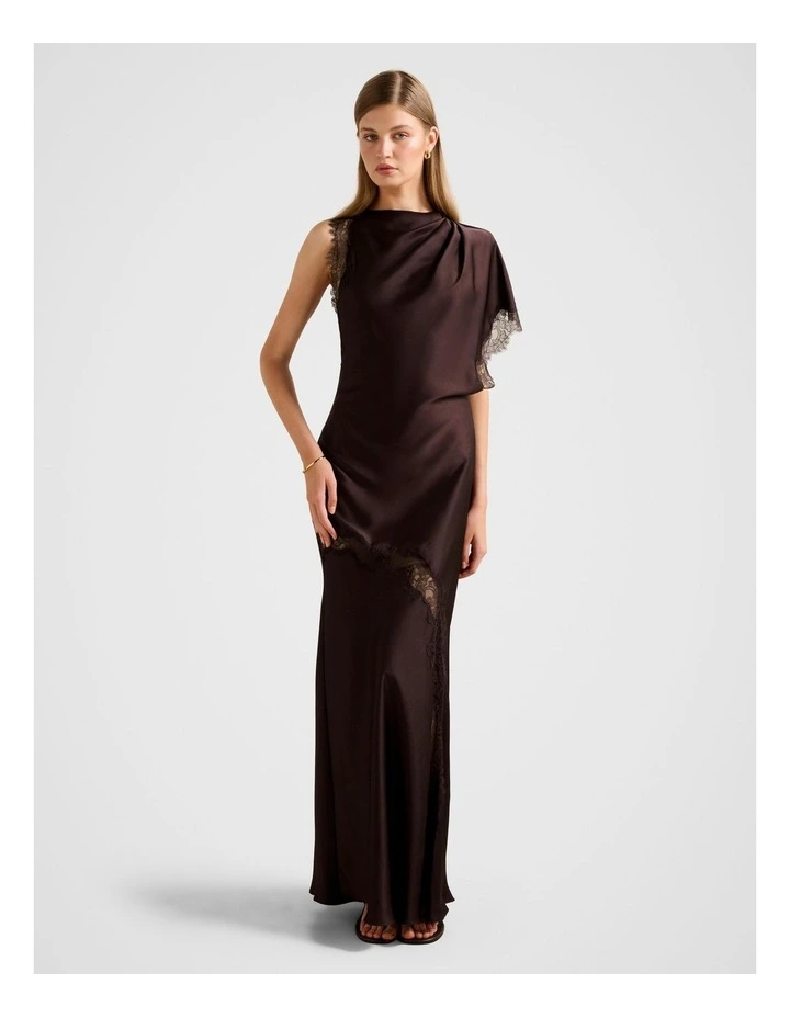 Kody Satin Lace Asymmetrical Dress in Chocolate image 1