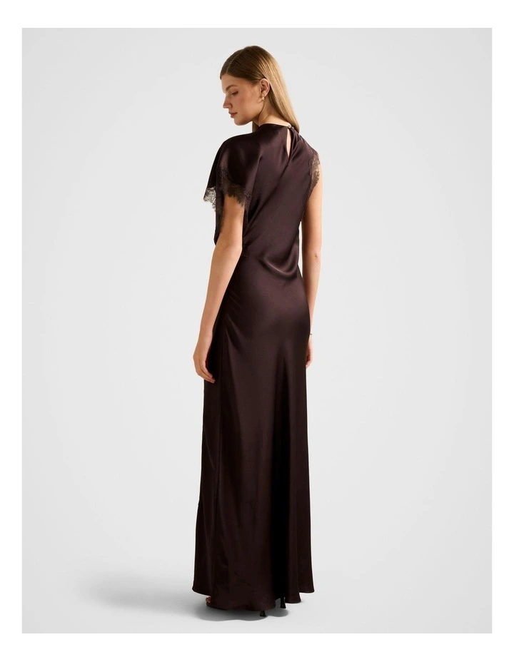 Kody Satin Lace Asymmetrical Dress in Chocolate image 2