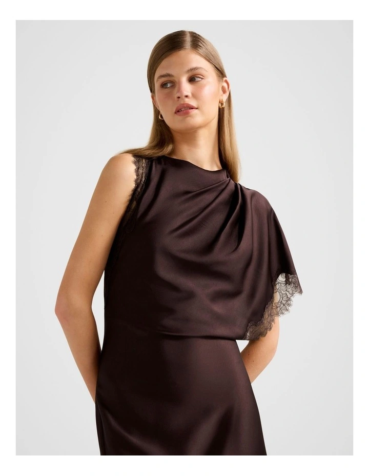Kody Satin Lace Asymmetrical Dress in Chocolate image 4