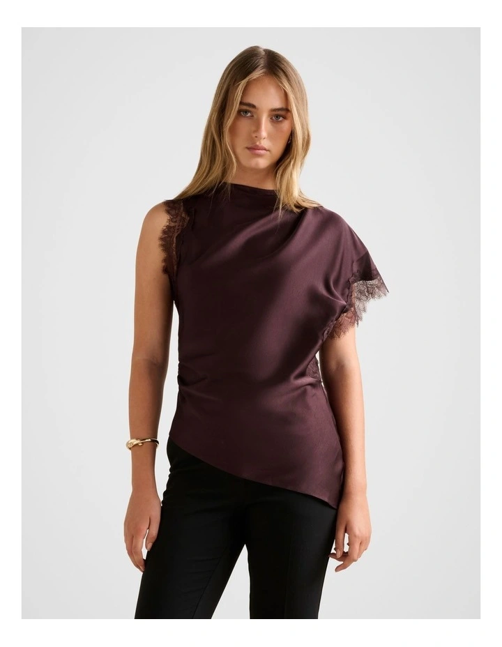 Dixie Asymmetrical Lace Top in Chocolate image 1