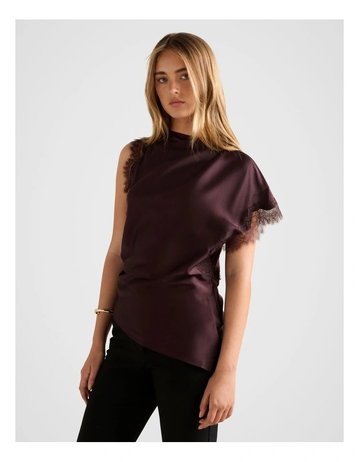 Dixie Asymmetrical Lace Top in Chocolate image 3