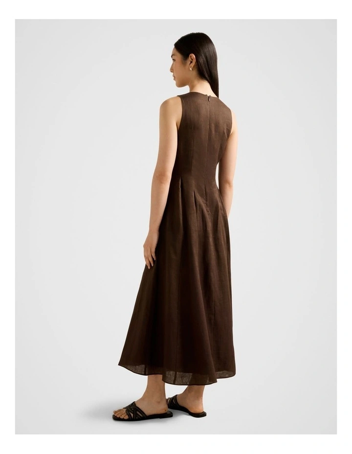 Pia Button Front Linen Midi Dress in Chocolate image 2