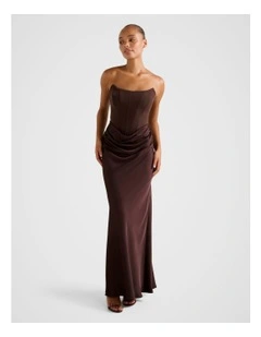 Isra Drape Strapless Maxi Dress in Brown