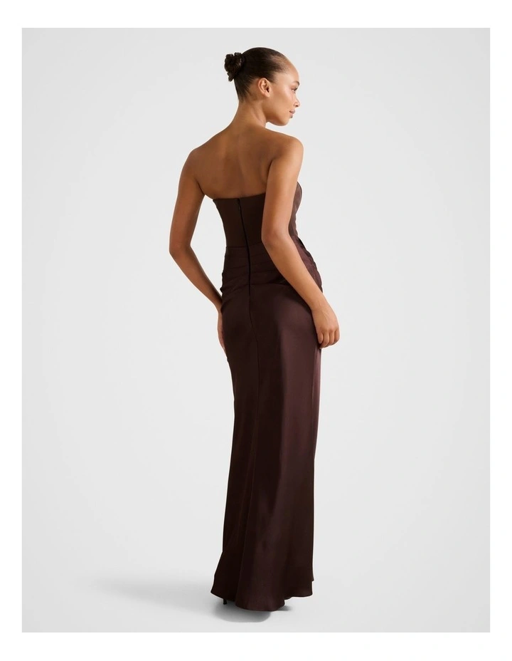 Isra Drape Strapless Maxi Dress in Brown image 2
