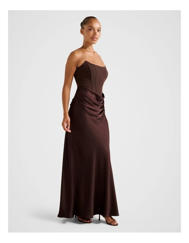 Isra Drape Strapless Maxi Dress in Brown image 3