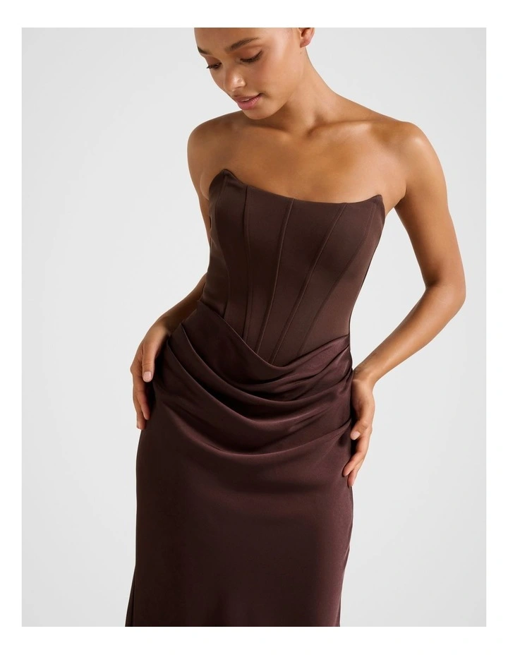 Isra Drape Strapless Maxi Dress in Brown image 4