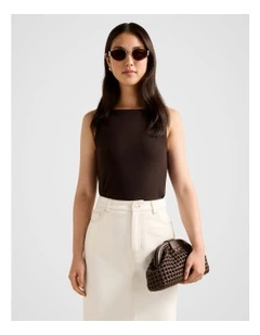 Maisie Crepe Boat Neck Top in Chocolate