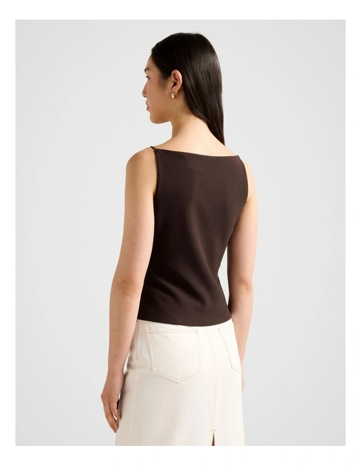 Maisie Crepe Boat Neck Top in Chocolate image 2