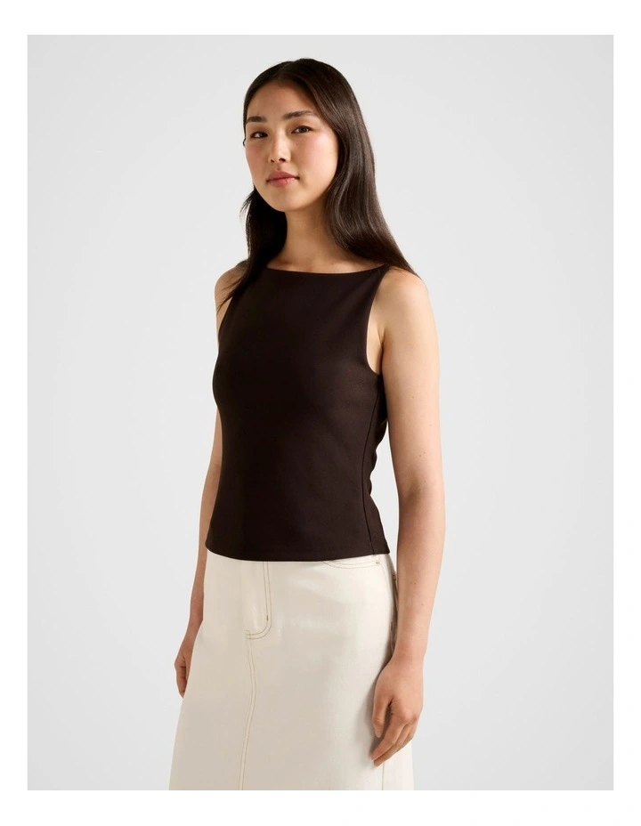 Maisie Crepe Boat Neck Top in Chocolate image 3