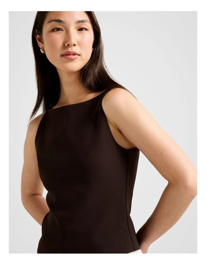 Maisie Crepe Boat Neck Top in Chocolate image 4