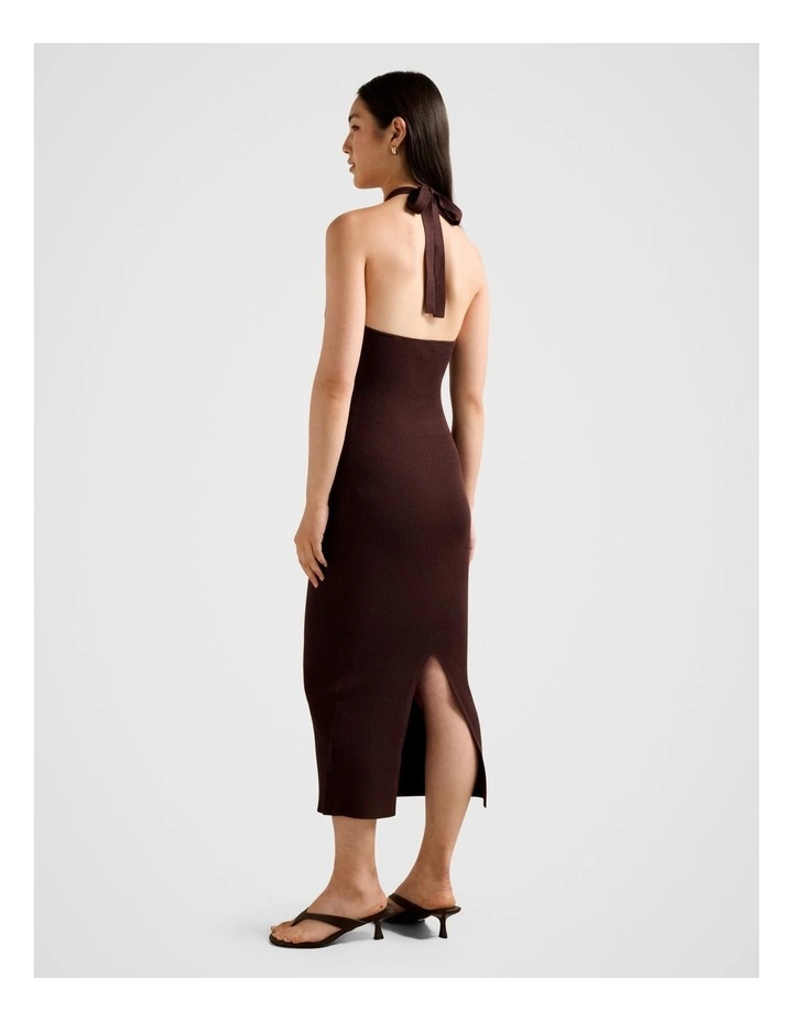 Tara Beaded Halter Neck Knitted Dress in Chocolate image 2