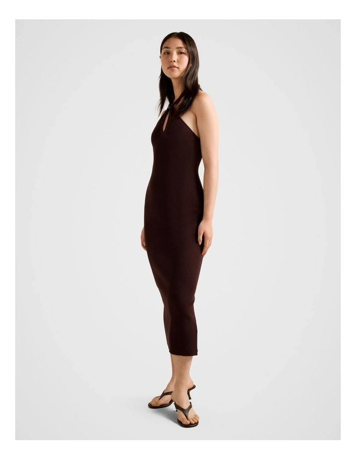 Tara Beaded Halter Neck Knitted Dress in Chocolate image 3