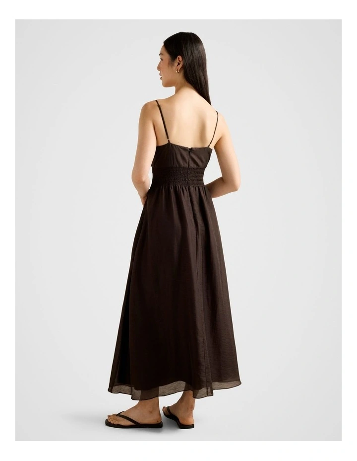 Gina Gathered Waist Midi Dress in Chocolate image 2