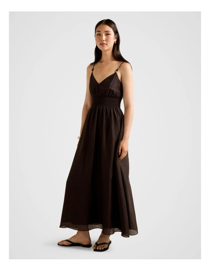 Gina Gathered Waist Midi Dress in Chocolate image 3