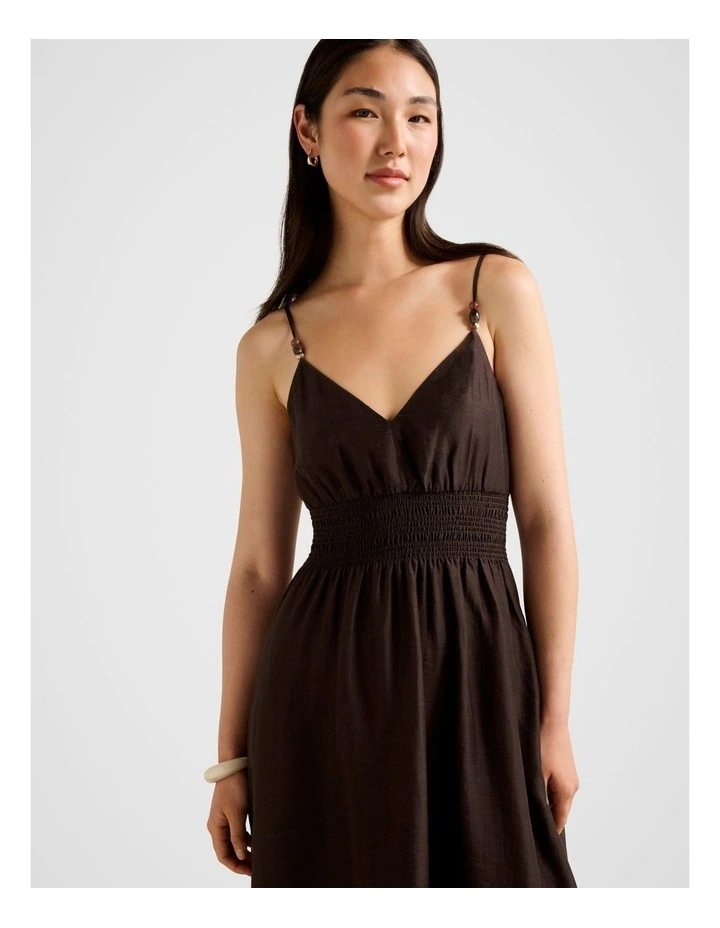 Gina Gathered Waist Midi Dress in Chocolate image 4