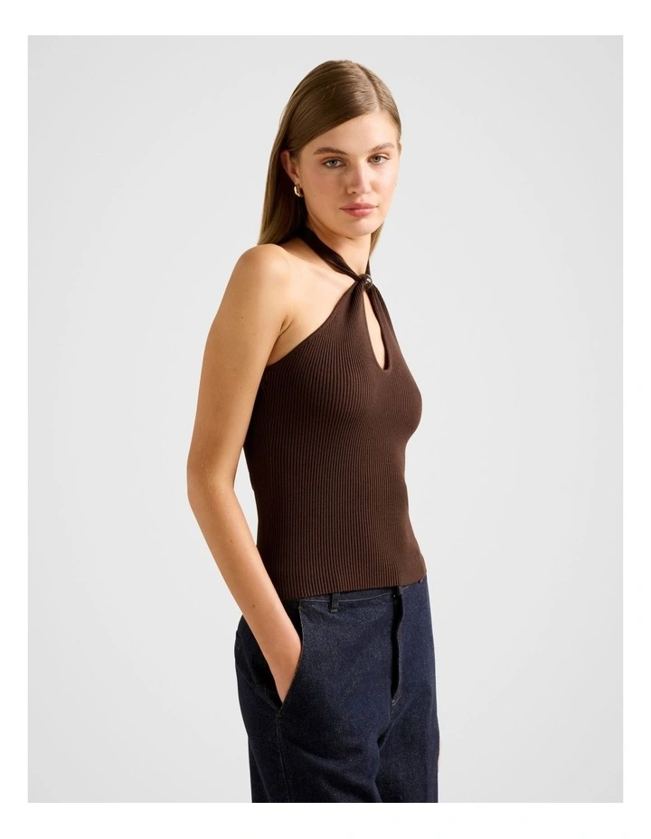 Tara Beaded Halter Neck Top in Chocolate image 3