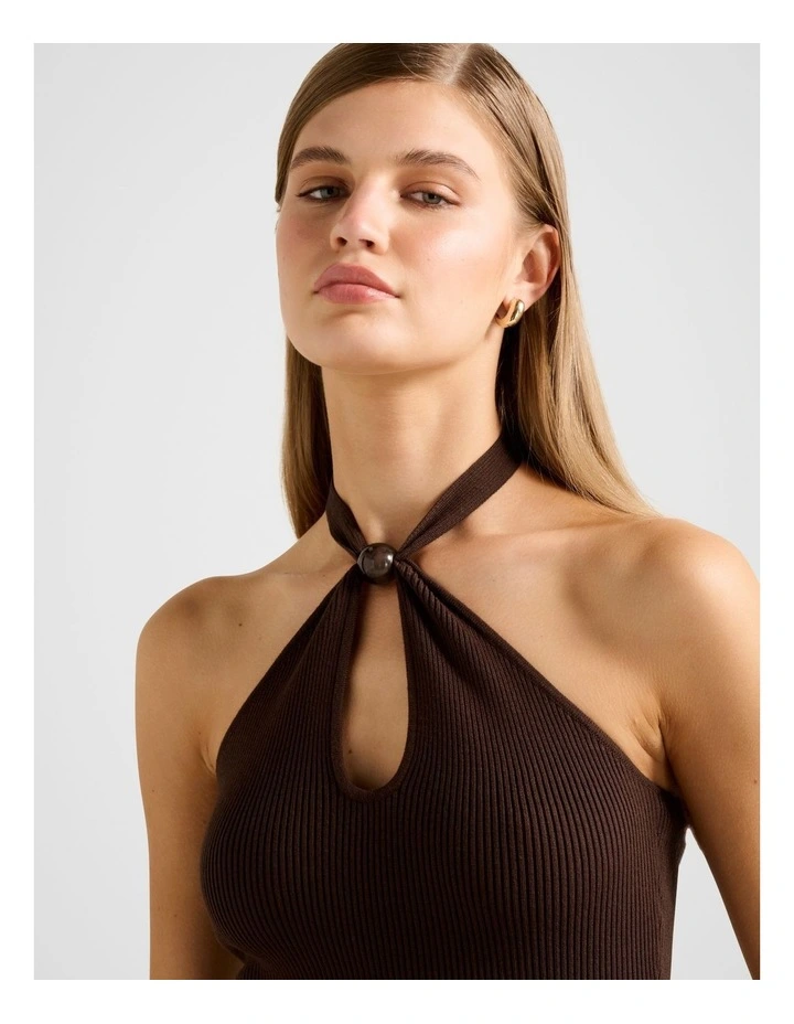 Tara Beaded Halter Neck Top in Chocolate image 4