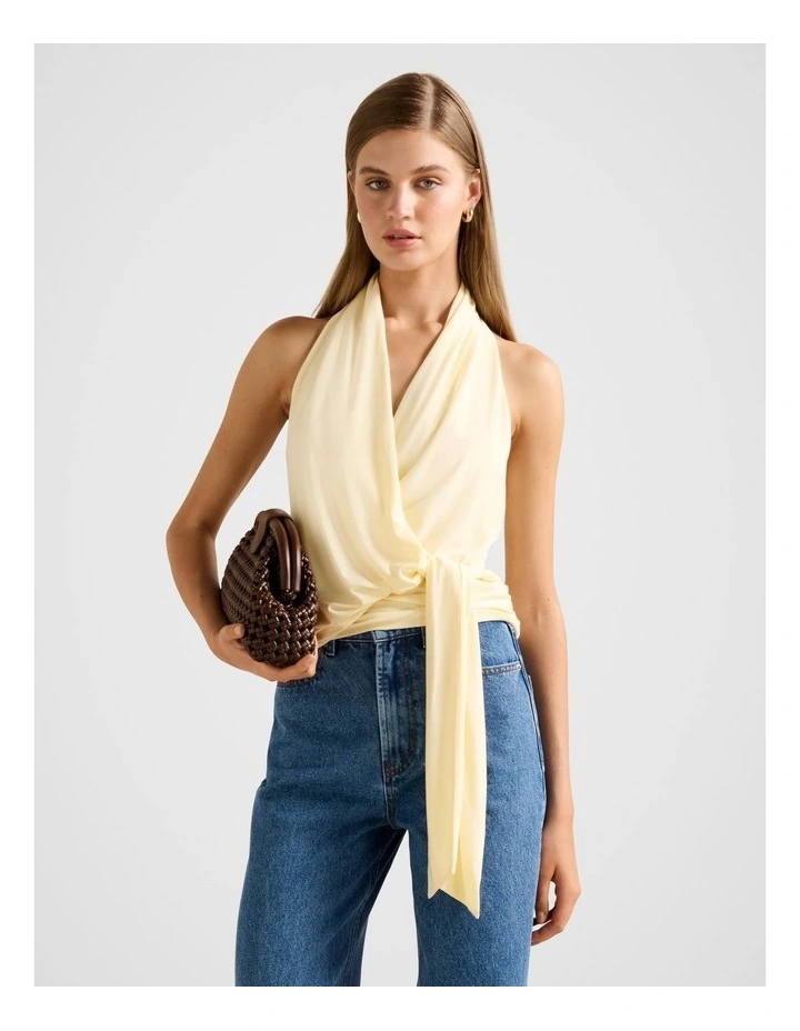 Gianna Wrap Halter Neck Top in Yellow image 1