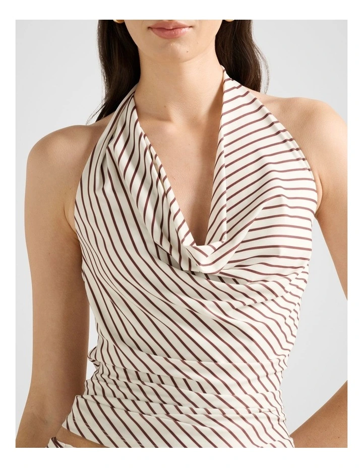 Della Cowl Halter Neck Top in Cream image 4
