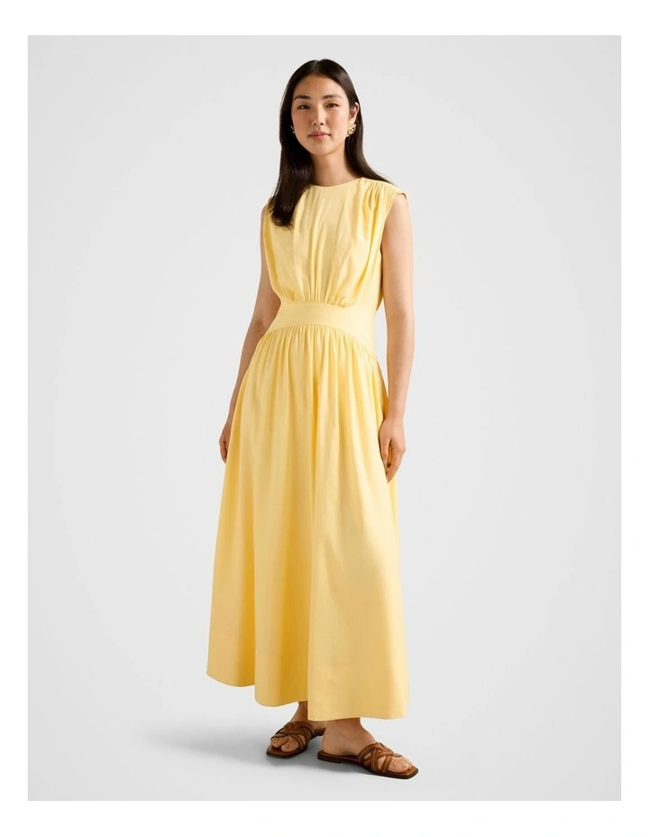 Isobel Tapered Waist Linen Midi Dress in Yellow image 1