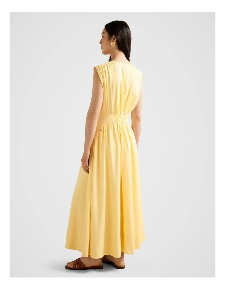 Isobel Tapered Waist Linen Midi Dress in Yellow image 2
