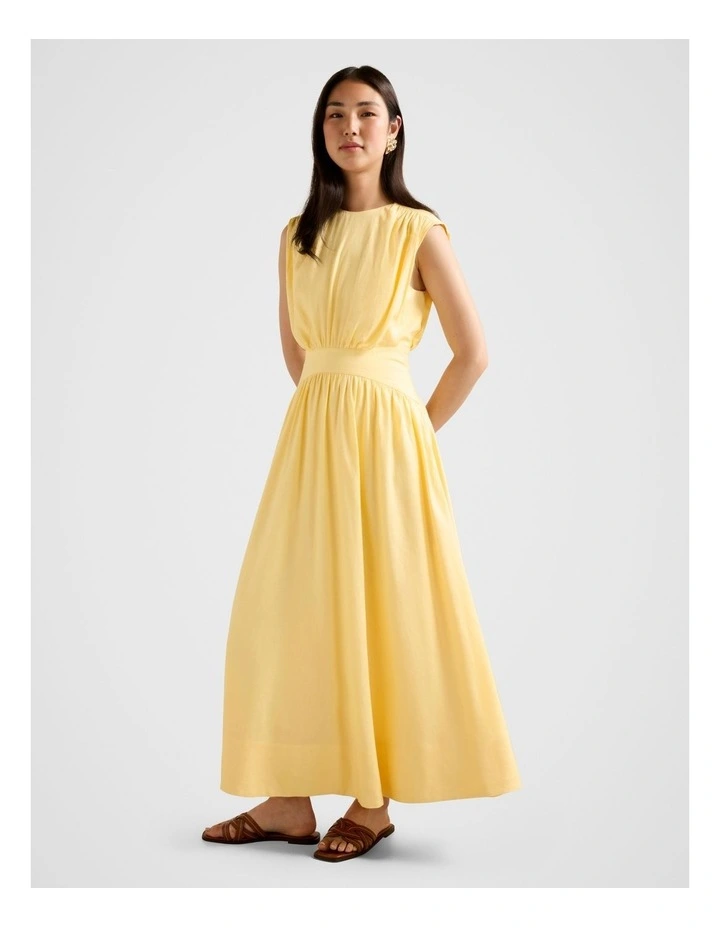 Isobel Tapered Waist Linen Midi Dress in Yellow image 3