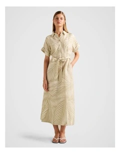 Hilary Belted Linen Midi Dress in Multi