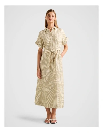 Hilary Belted Linen Midi Dress in Multi