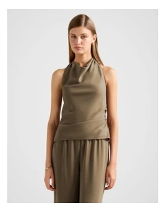 Evelyn Halter Neck Backless Top in Brown