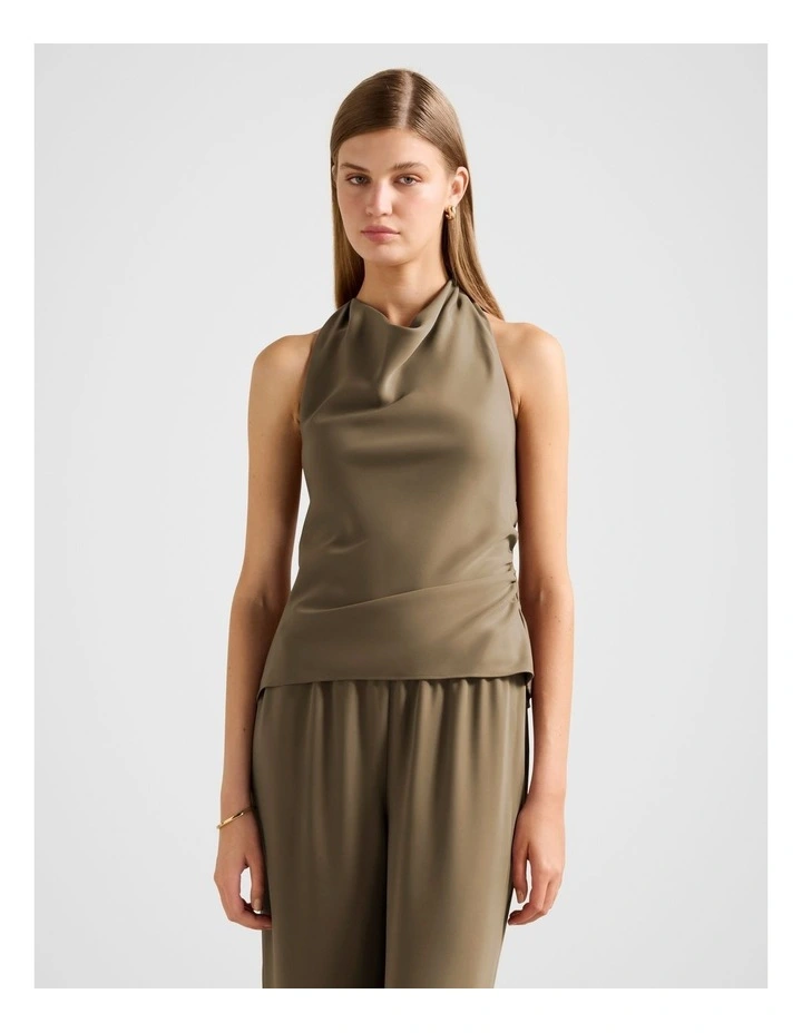 Evelyn Halter Neck Backless Top in Brown image 1