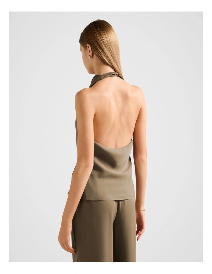 Evelyn Halter Neck Backless Top in Brown image 2