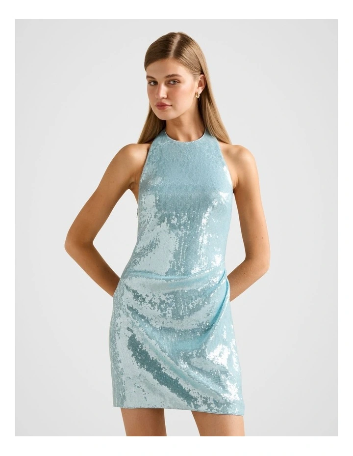 Tate Sequin Halter Neck Mini Dress in Blue image 1