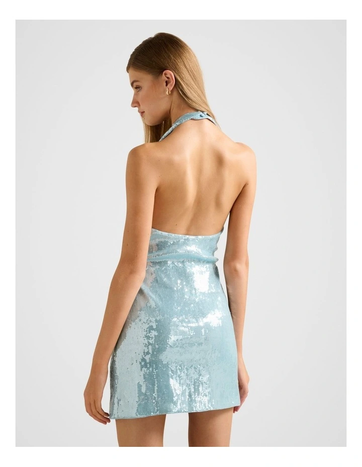 Tate Sequin Halter Neck Mini Dress in Blue image 2