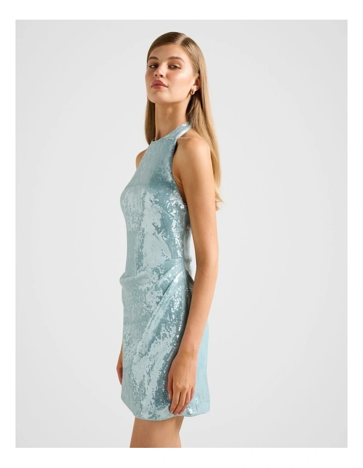 Tate Sequin Halter Neck Mini Dress in Blue image 3