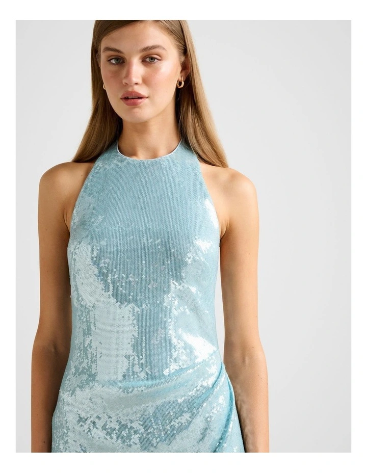 Tate Sequin Halter Neck Mini Dress in Blue image 4