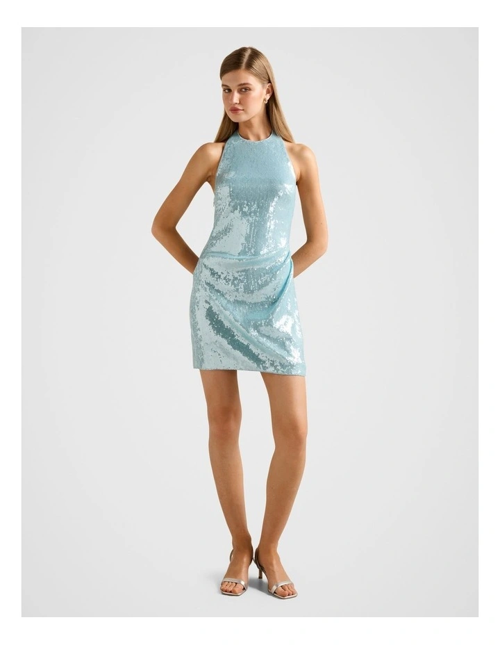 Tate Sequin Halter Neck Mini Dress in Blue image 5