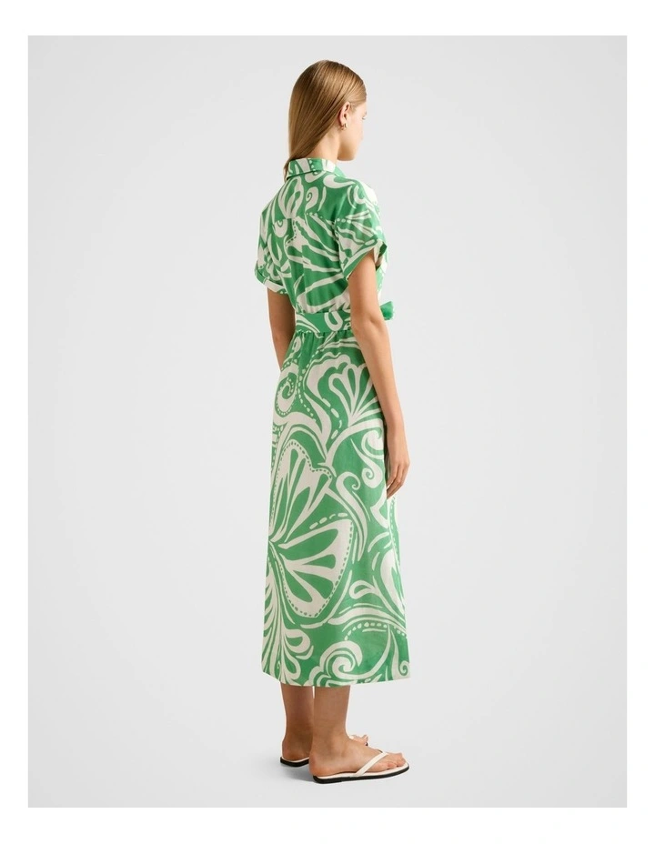 Hilary Belted Linen Midi Dress in Green image 2