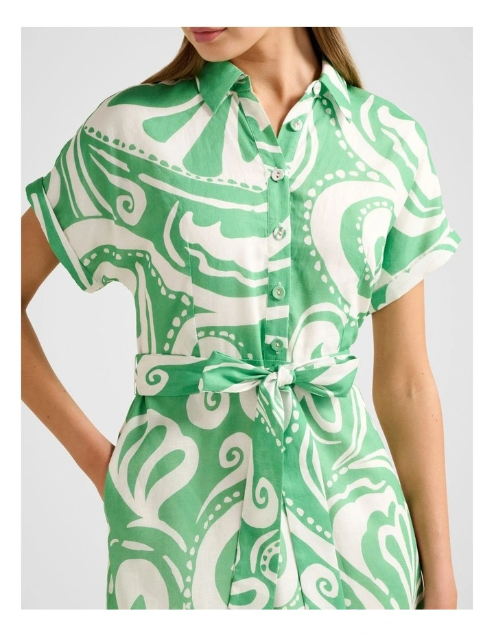 Hilary Belted Linen Midi Dress in Green image 4