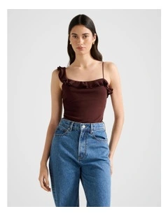 Ellidy Ruffle Tank Top in Brown