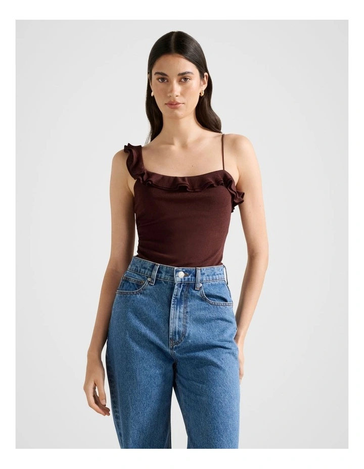 Ellidy Ruffle Tank Top in Brown image 1