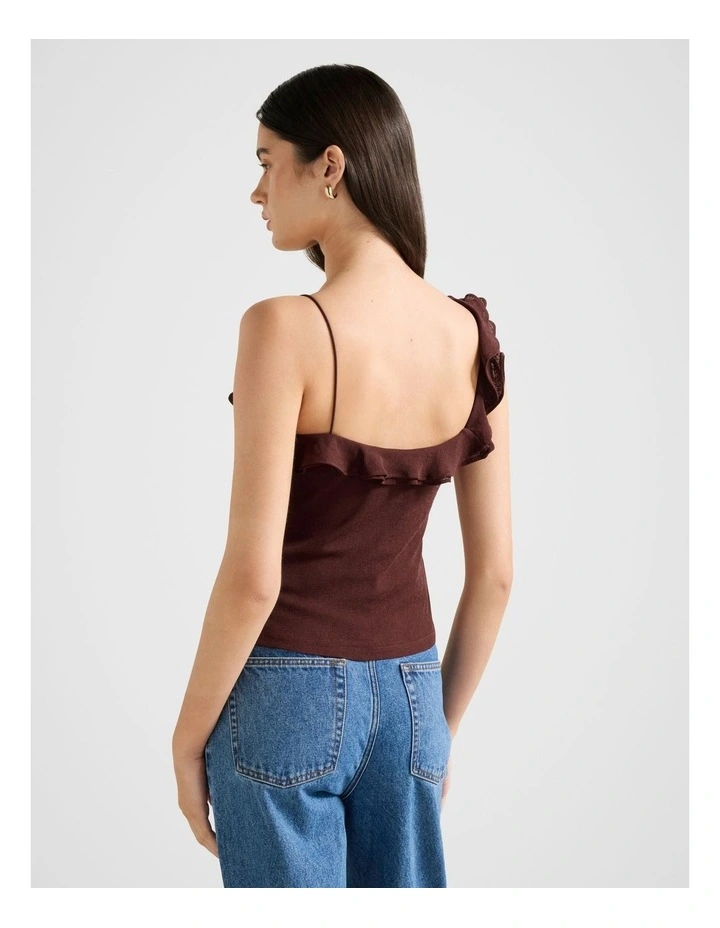 Ellidy Ruffle Tank Top in Brown image 2