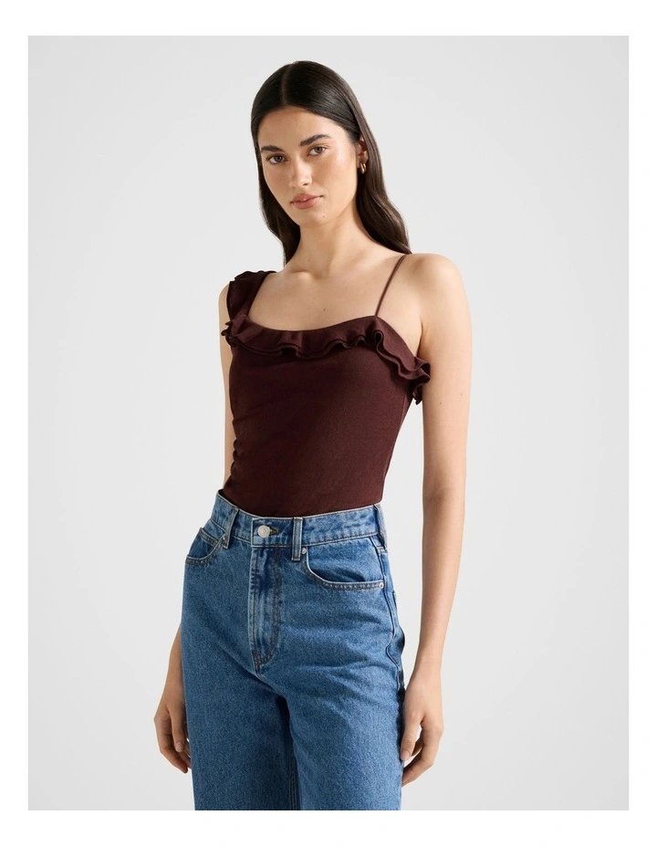 Ellidy Ruffle Tank Top in Brown image 3