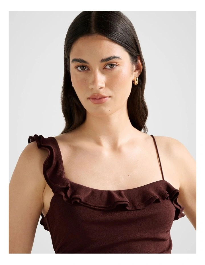 Ellidy Ruffle Tank Top in Brown image 4
