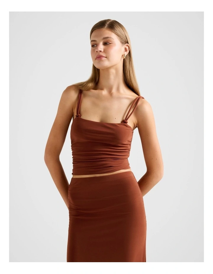 Reece Knotted Strap Top in Brown image 3