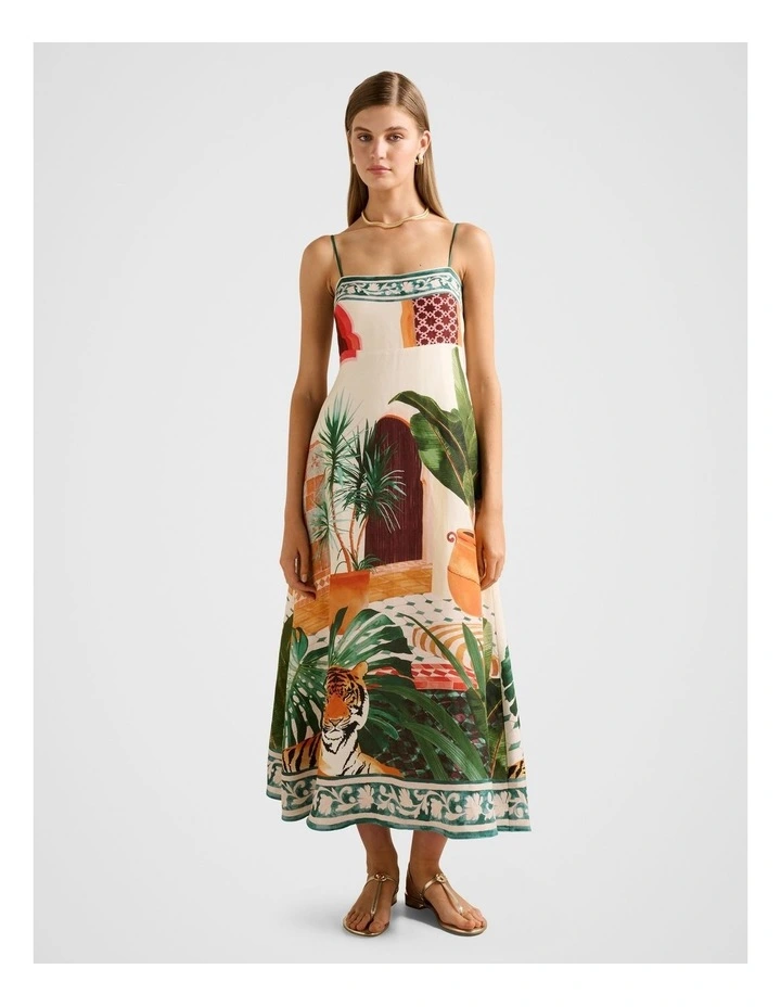 Bianca Printed Linen Midi Dress in Multi image 1