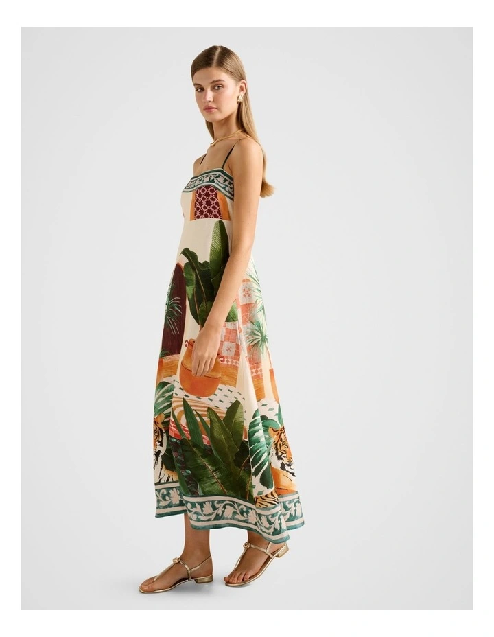 Bianca Printed Linen Midi Dress in Multi image 3