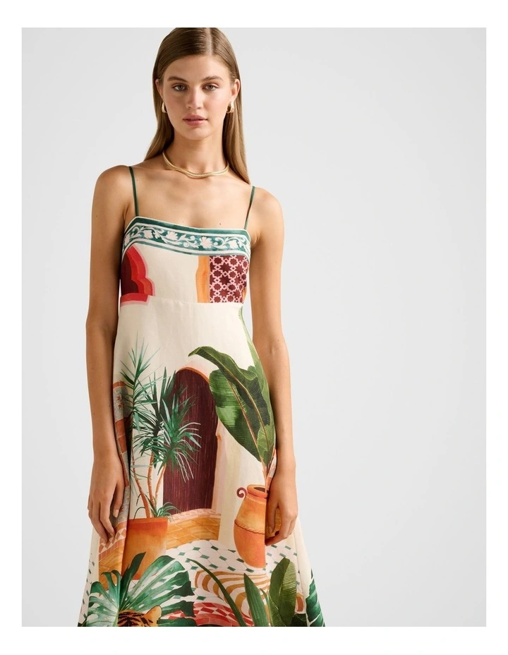 Bianca Printed Linen Midi Dress in Multi image 4