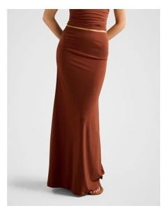 Mimi Flute Maxi Skirt in Brown